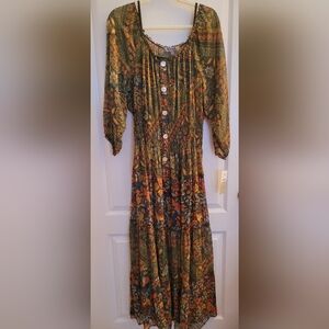 Floral Maxi Dress - Green and Orange